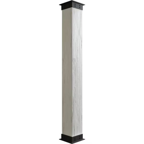 Hand Hewn Faux Wood Non-Tapered Square Column Wrap w/ Faux Iron Capital & Base, 10